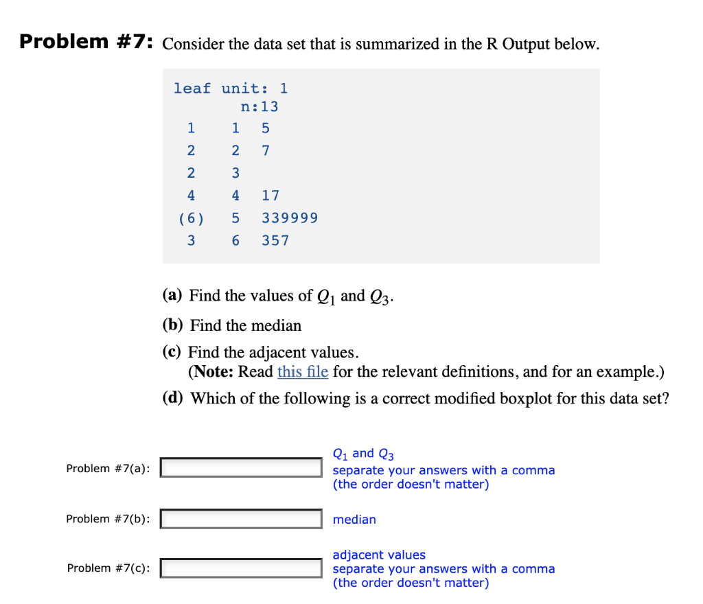 Solved Problem #7: Consider The Data Set That Is Summarized | Chegg.com