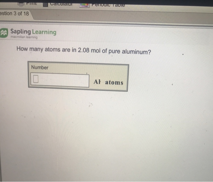 Solved How many atoms are in 2.08 mol of pure aluminum?