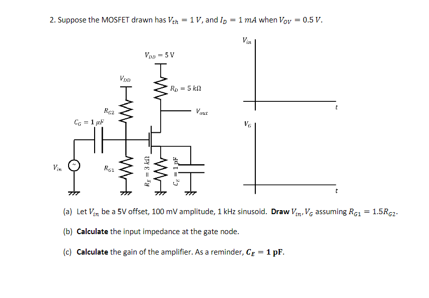 Solved 2. Suppose the MOSFET drawn has Vth=1 V, and ID=1 mA | Chegg.com