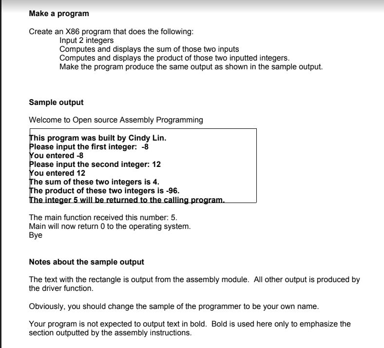 Solved Make a program Create an X86 program that does the | Chegg.com