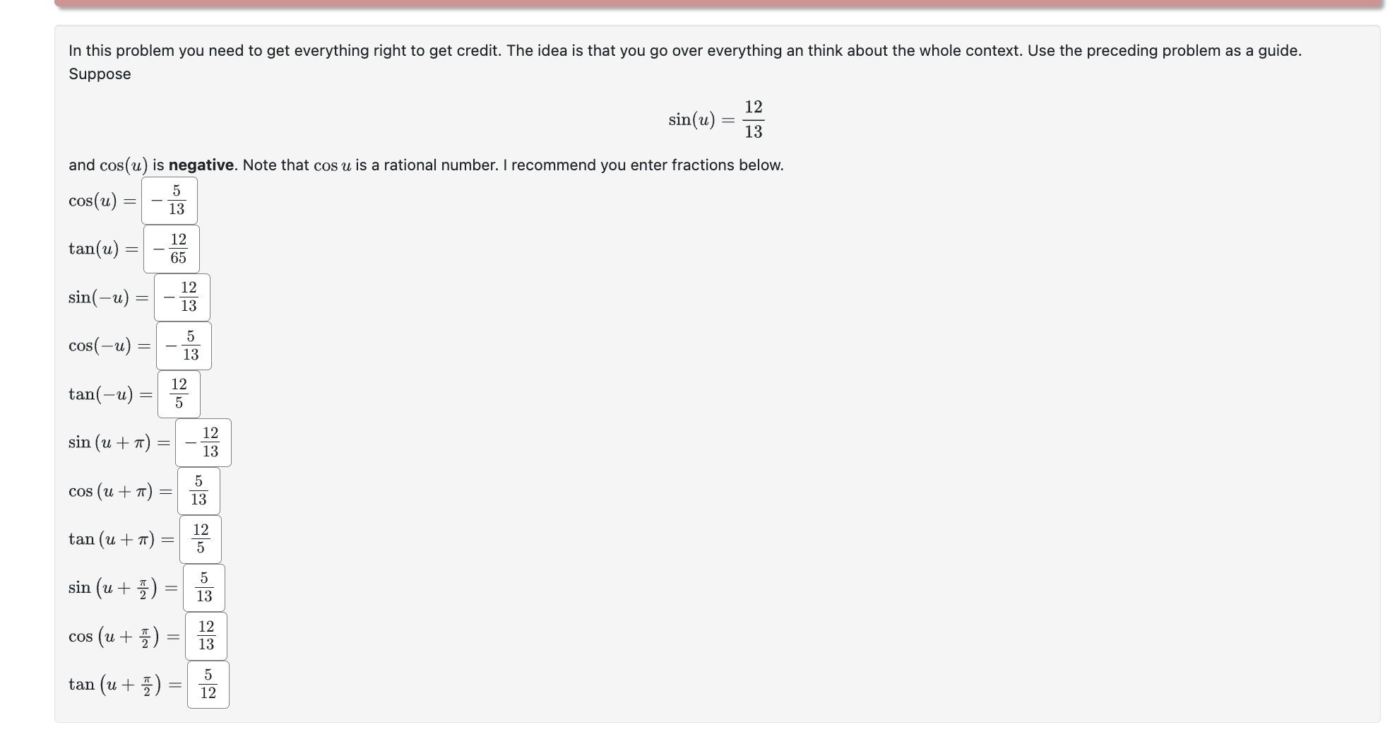 Solved Suppose sin(u)=1312 and cos(u) is negative. Note that | Chegg.com