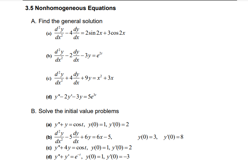 Solved 3.5 Nonhomogeneous Equations A. Find the general | Chegg.com