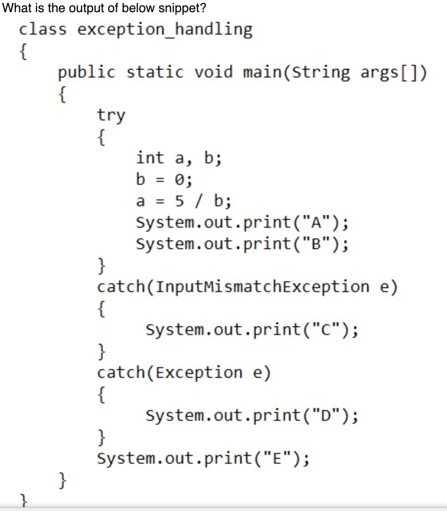 Solved What is the output of below snippet? class | Chegg.com