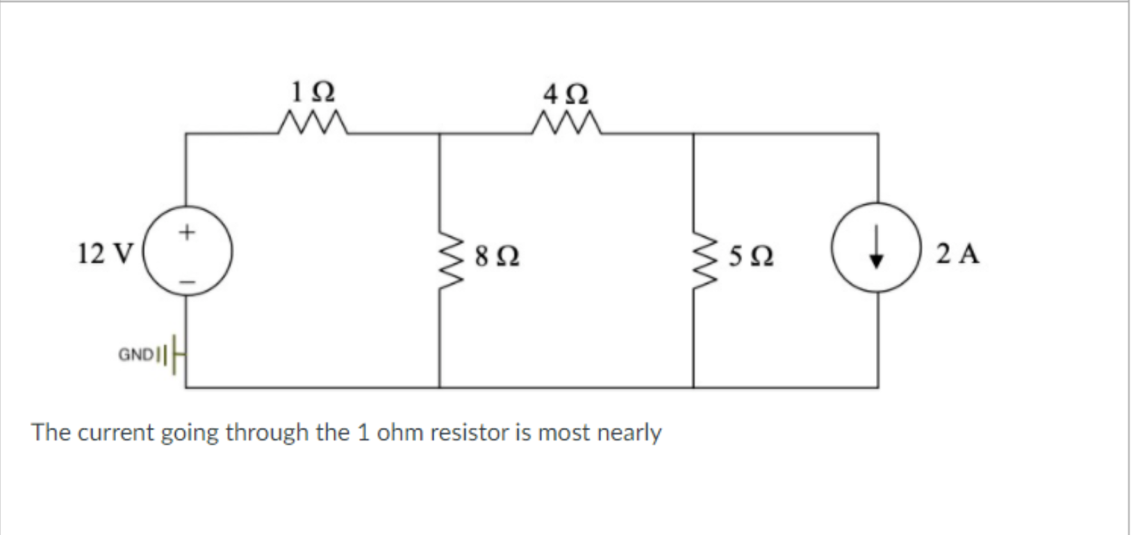 Solved 4Ω 1Ω MW + 12V 8 Ω W 5 Ω ! ) 2Α GNDI The current | Chegg.com