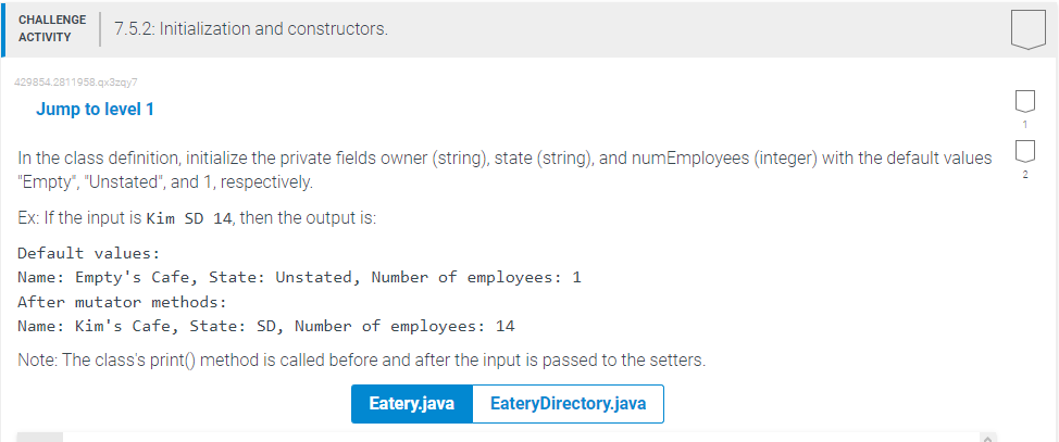 Solved Eatery.java public class Eatery { private /* | Chegg.com