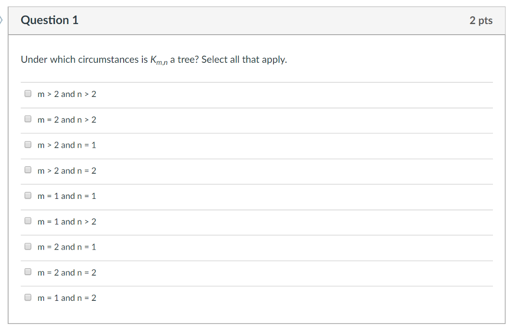 Solved Question 1 2 pts Under which circumstances is Km.n a | Chegg.com