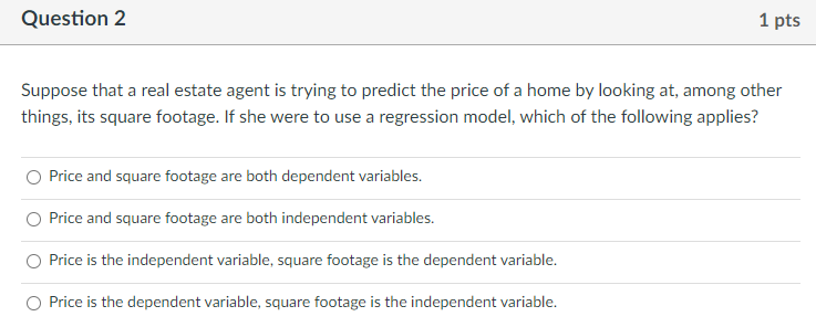 Solved Question 1 1 pts In the simple linear regression | Chegg.com