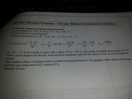 Solved SPH4U: Review Problems -Circular Motion & Universal | Chegg.com