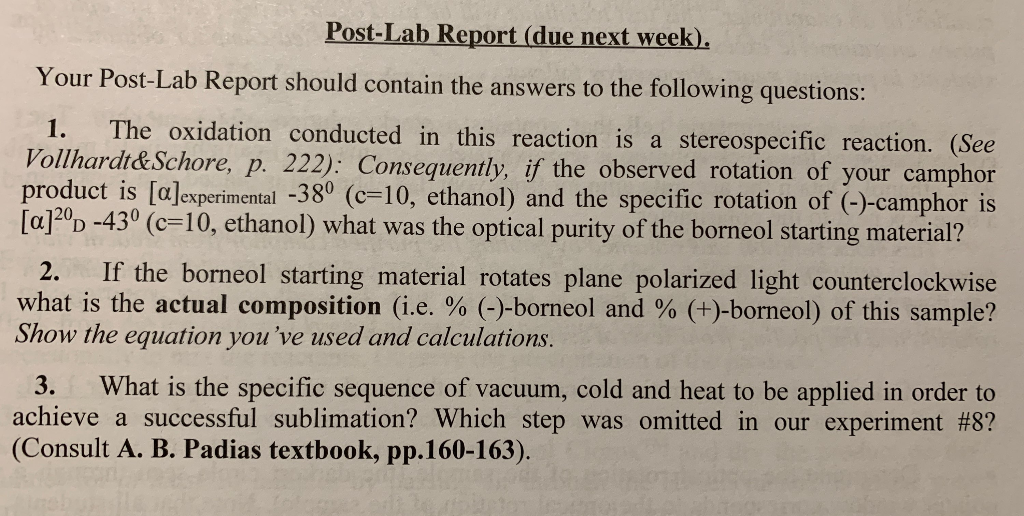 Post-Lab Report (due next week) Your Post-Lab Report | Chegg.com