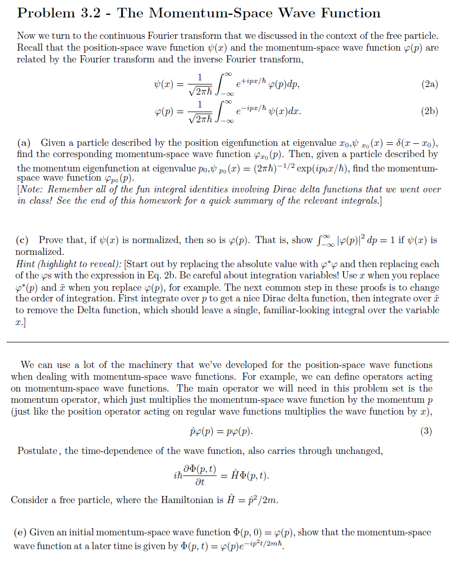 Solved V2th | e Problem 3.2 - The Momentum-Space Wave | Chegg.com