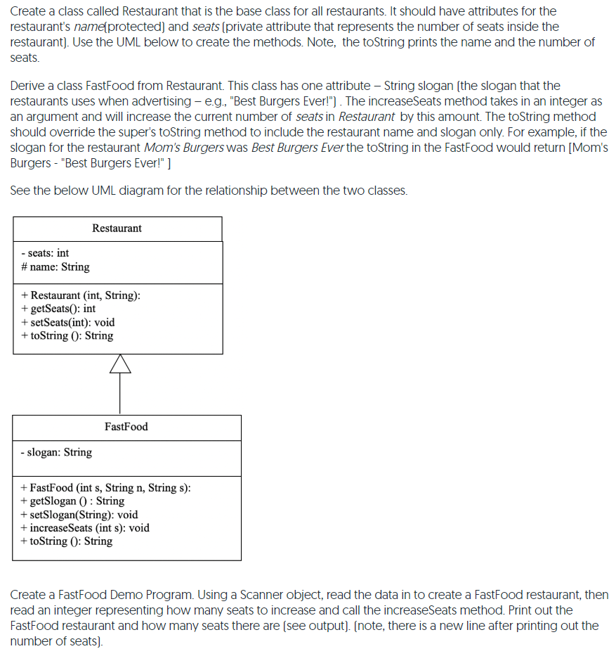 Solved Create A Class Called Restaurant That Is The Base | Chegg.com