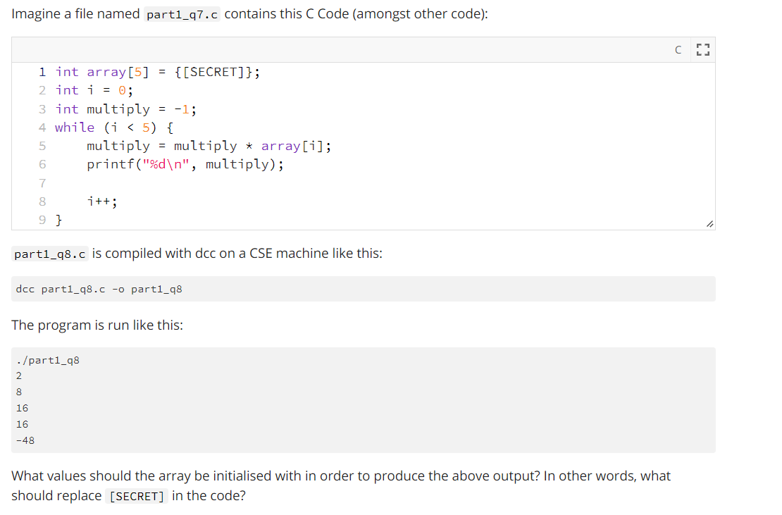 Solved Imagine a file named part1_q7.c contains this C Code | Chegg.com