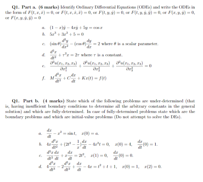 Solved Q1 Part A 6 Marks Identify Ordinary Differenti Chegg Com