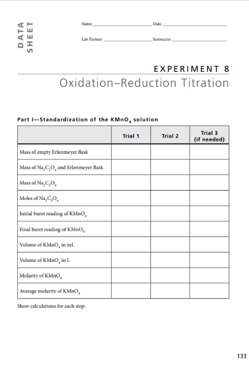 OxidationReduction Titration Part LStandardization
