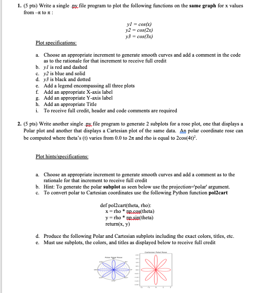 1. (5 pts) Write a single.py file program to plot the | Chegg.com
