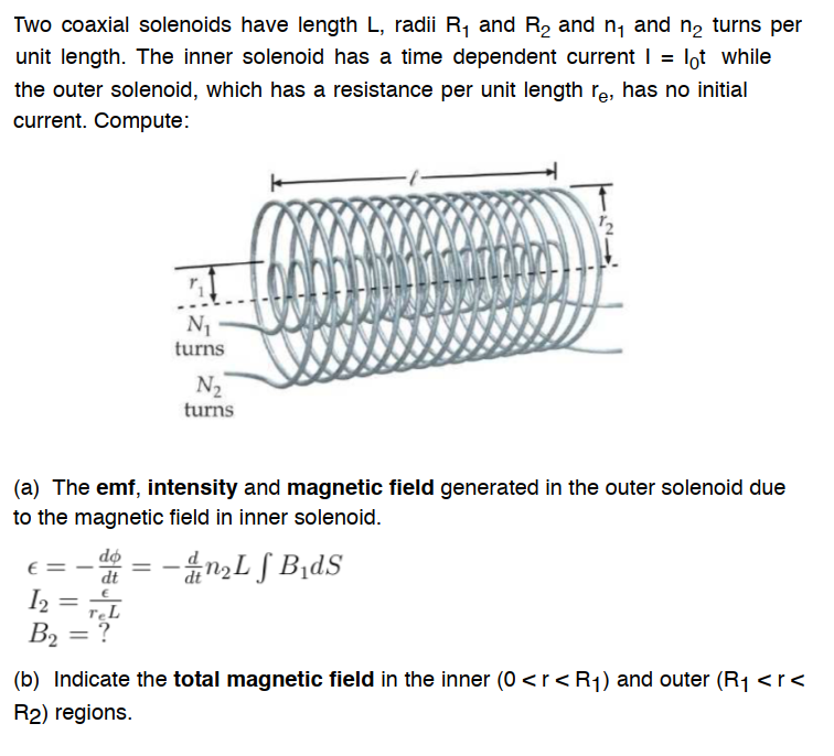 Solved Two coaxial solenoids have length L, radii R1 and R2