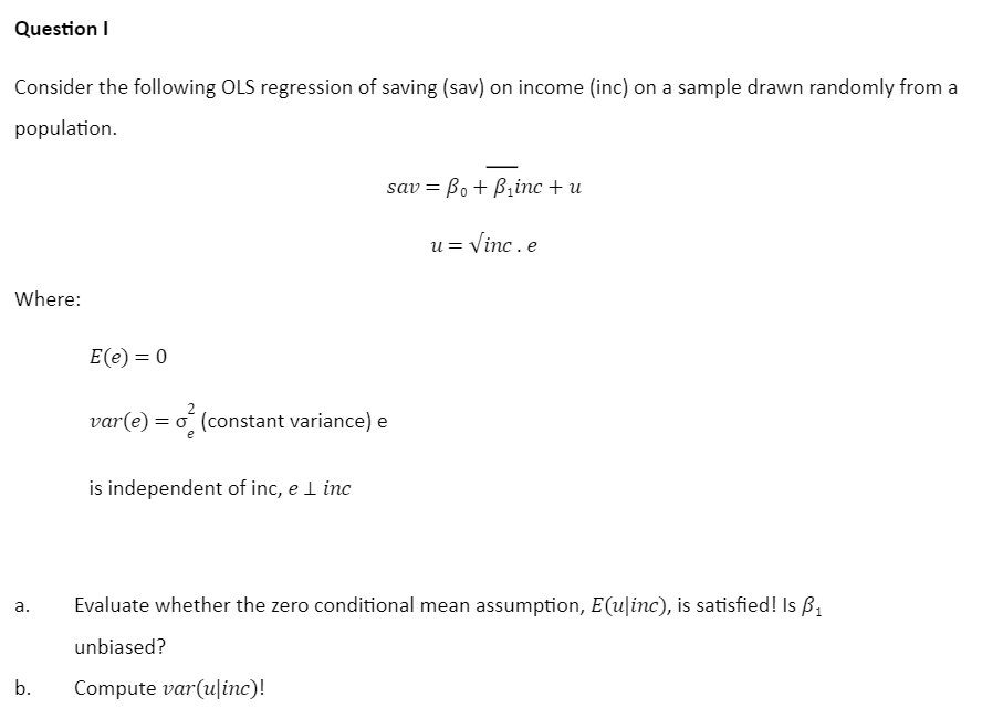 Solved Question I Consider the following OLS regression of | Chegg.com