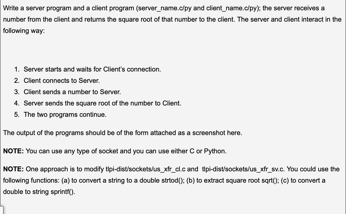 Solved Write a server program and a client program | Chegg.com