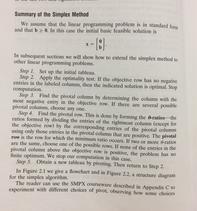 Solved Summary of the Simplex Method We assume that the | Chegg.com