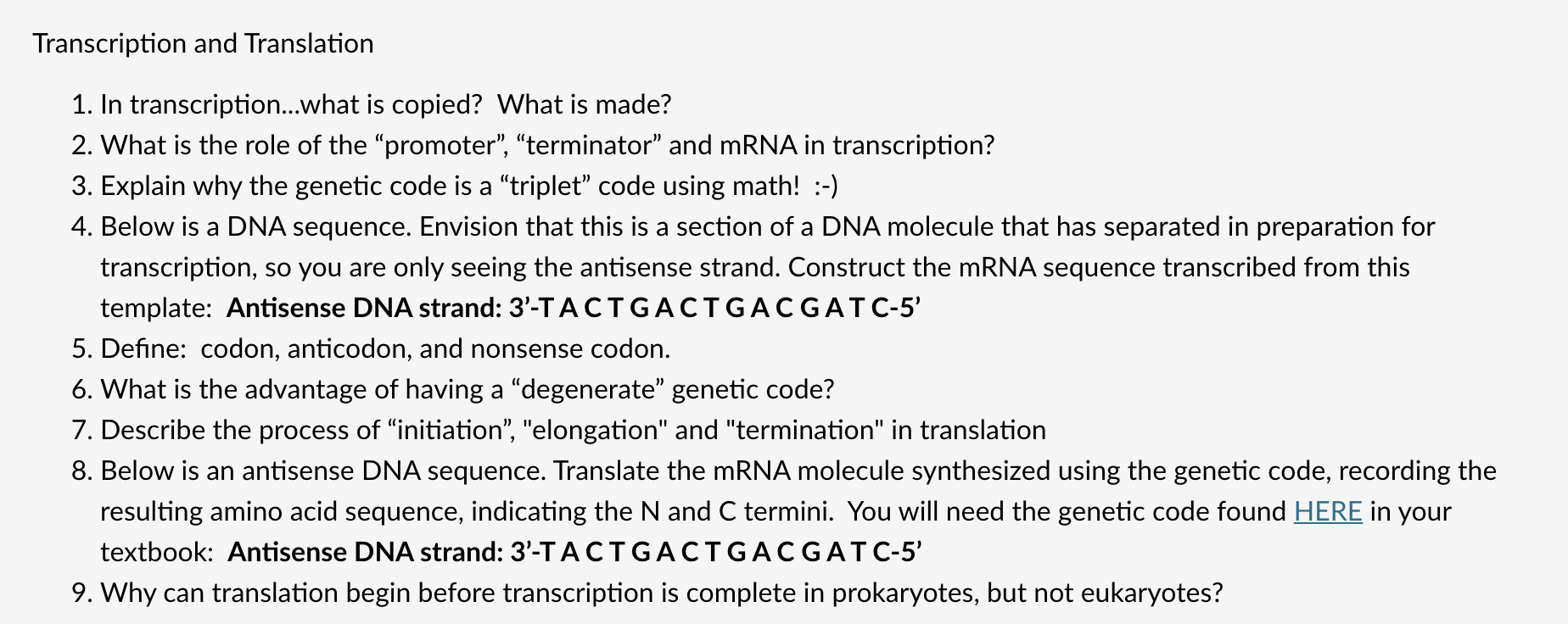 Solved Transcription and Translation 1. In | Chegg.com