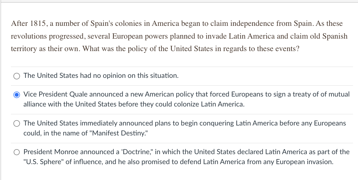 After 1815, a number of Spain's colonies in America | Chegg.com