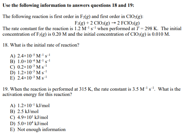 Solved the key says the answers are E for 18 and C for 19 | Chegg.com