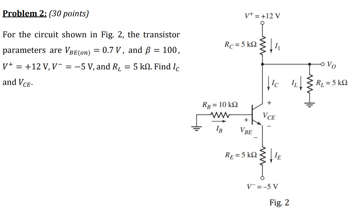 Solved Problem 2 30 Points V 12 V Rc 5 Kali For T Chegg Com