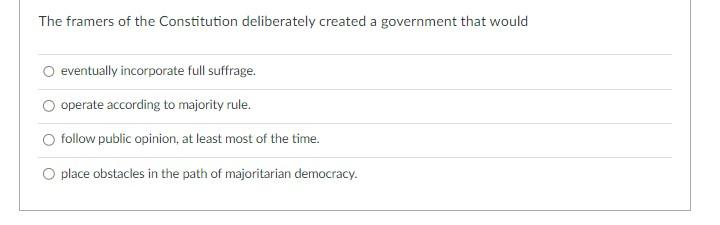 The framers of the Constitution deliberately created | Chegg.com
