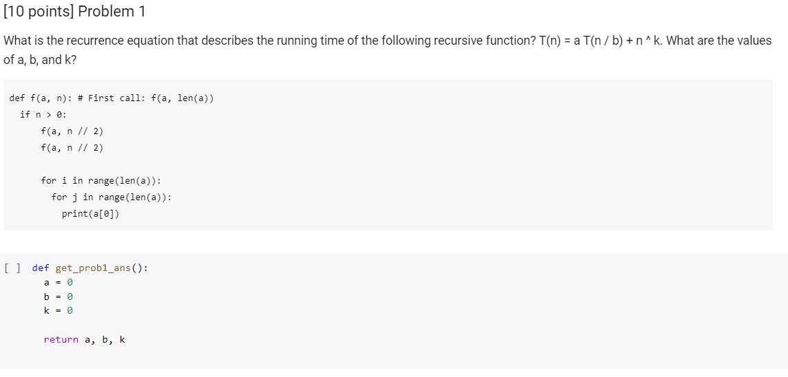 Solved [10 points] Problem 1 What is the recurrence equation | Chegg.com