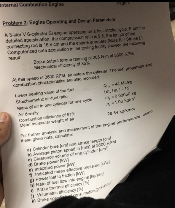 Solved Internal Combustion Engine ge Problem 2: Engine | Chegg.com