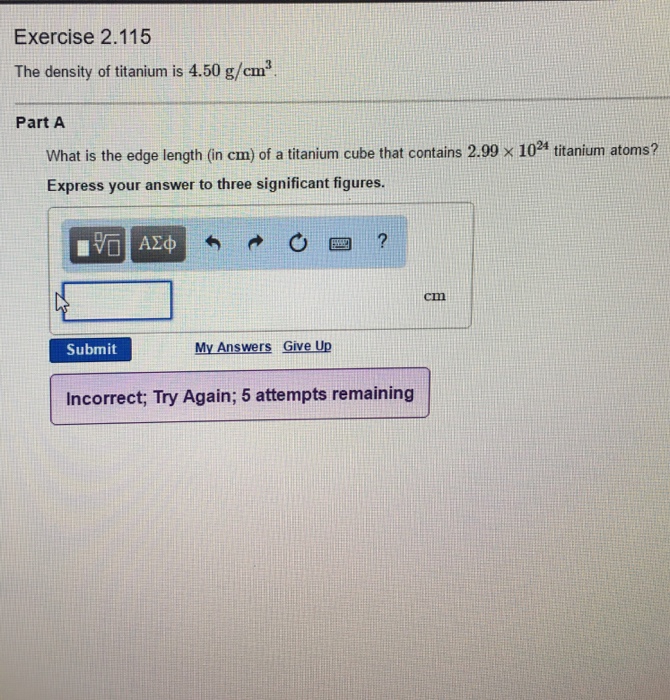 Solved The density of titanium is 4.50g/cm^3