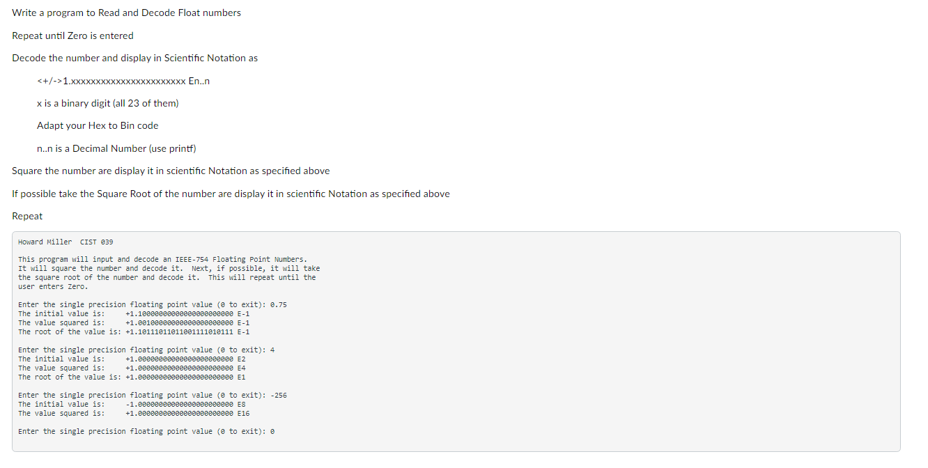 Write a program to Read and Decode Float numbers | Chegg.com