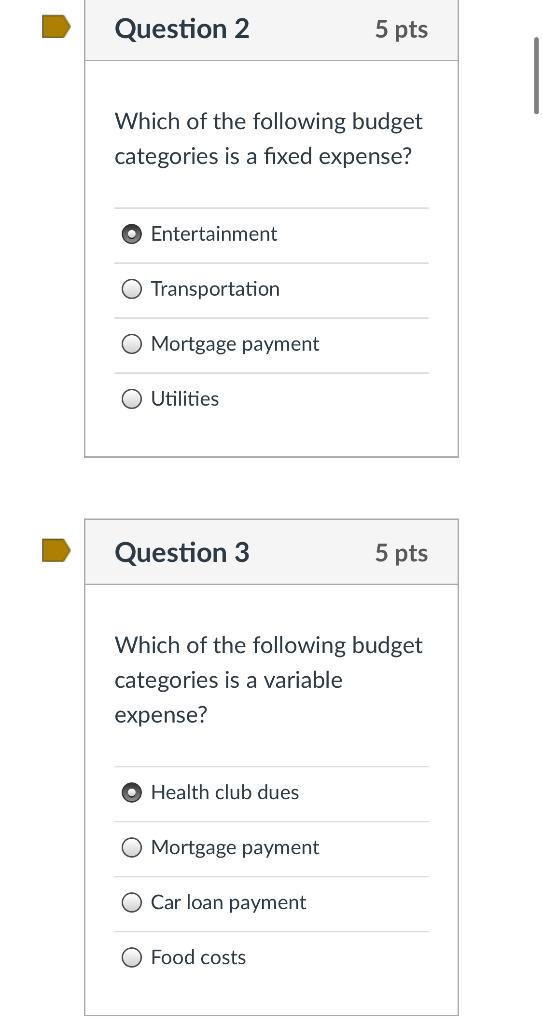 Solved Question 2 5 pts Which of the following budget | Chegg.com