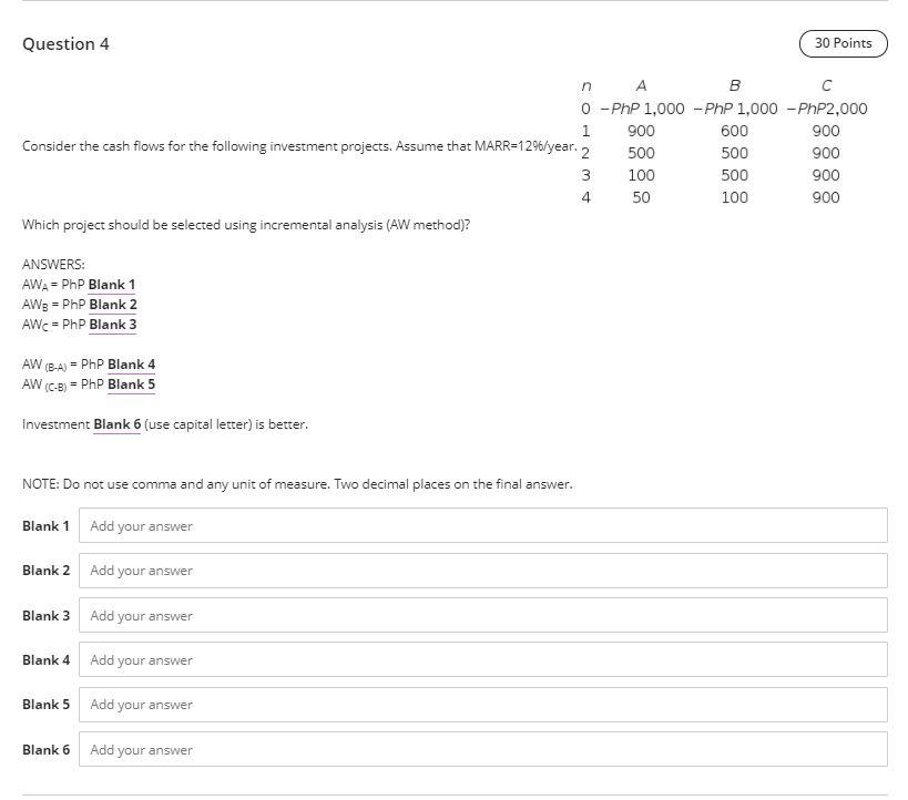 Solved Question 4 30 Points n А B 0 -PhP 1,000 - PhP 1,000 - | Chegg.com