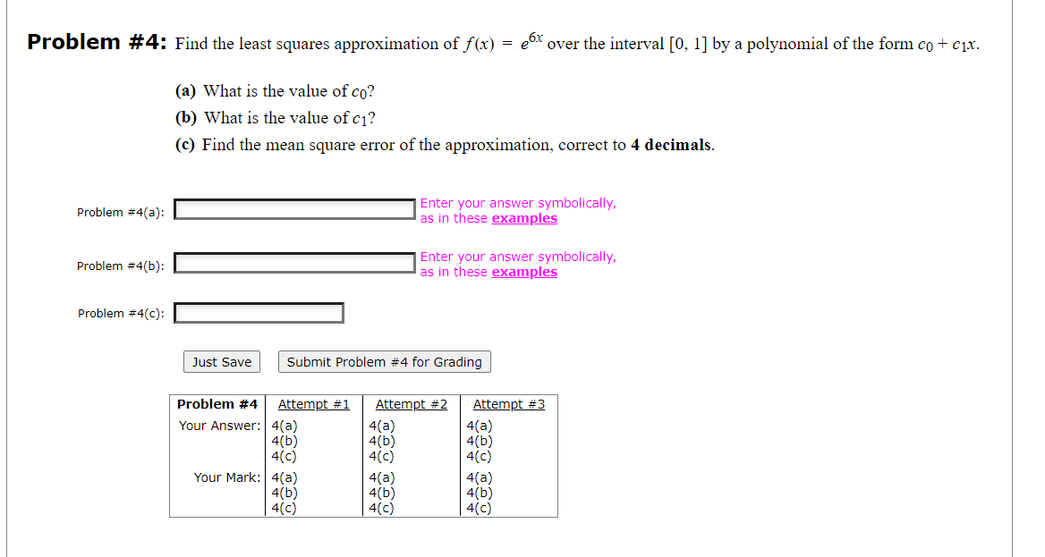 Solved Problem #4: Find the least squares approximation of | Chegg.com