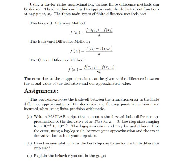 Solved Using a Taylor series approximation, various finite | Chegg.com