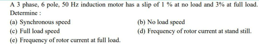Solved A 3 phase, 6 pole, 50 Hz induction motor has a slip | Chegg.com