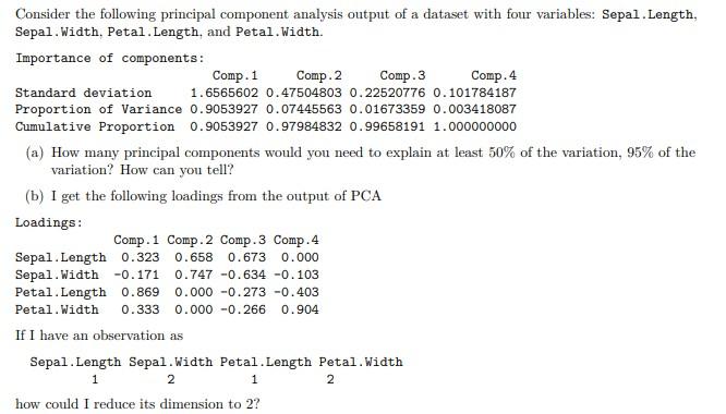 Solved Consider The Following Principal Component Analysis | Chegg.com