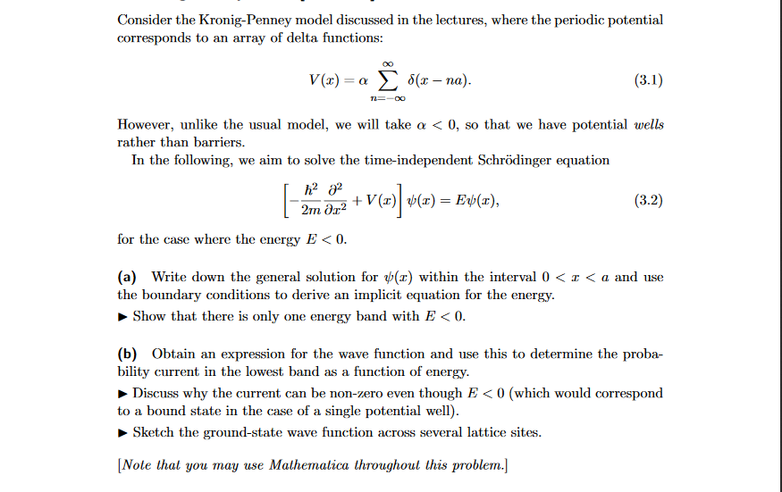 Solved Consider The Kronig Penney Model Discussed In The Chegg