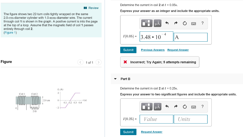 Solved Determine the current in coil 2 at t = 0.05s. Review | Chegg.com