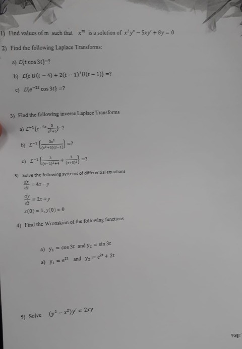 Find The Laplace Transform Of Each Of The Following Functions