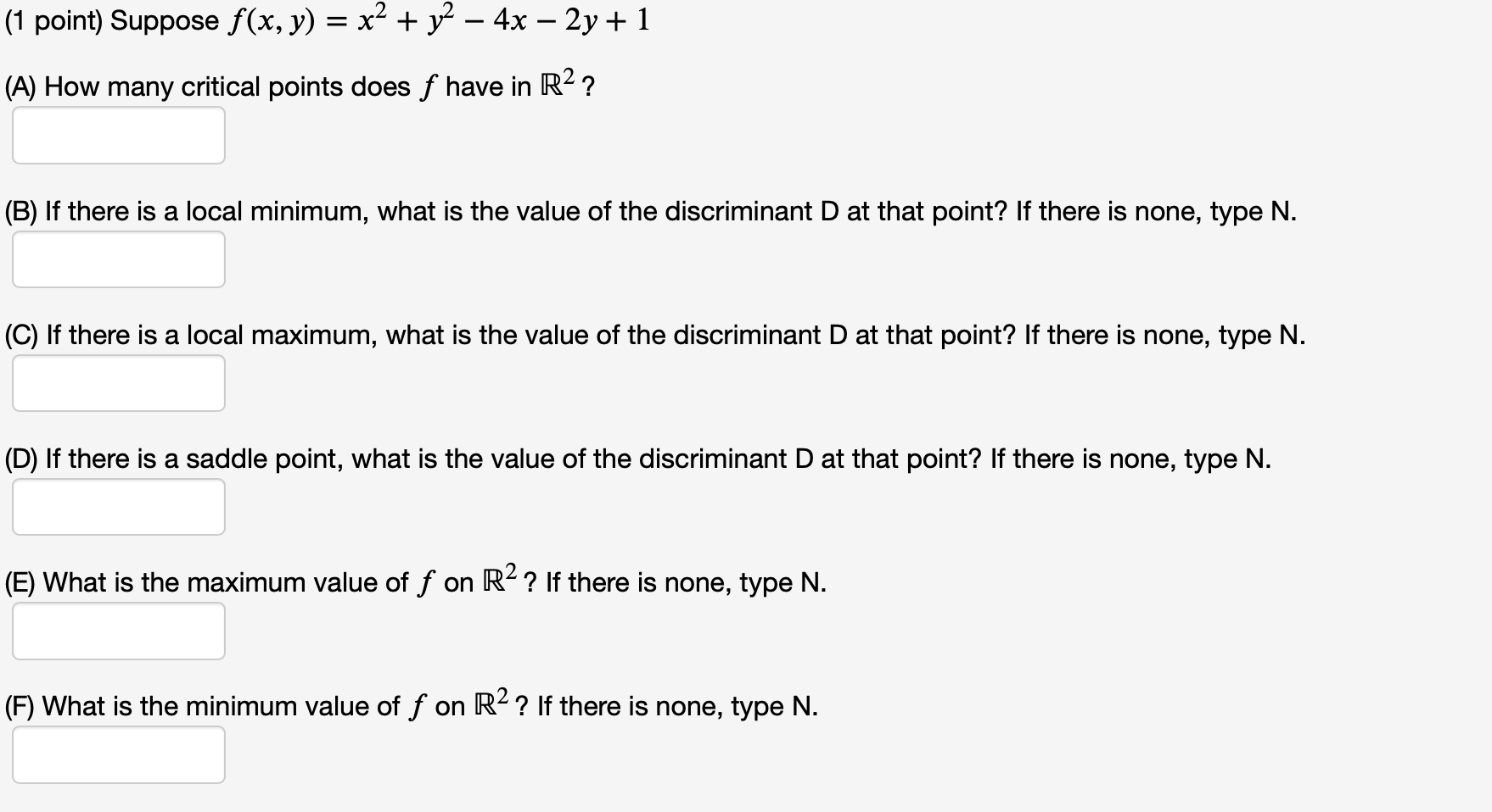 Solved 1 Point Suppose F X Y X2 Y2 4x 2y 1 Chegg Com