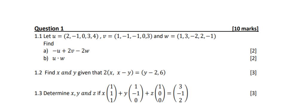 Solved 10 Marks Question 1 1 1 Let U 2 1 0 3 4 V Chegg Com