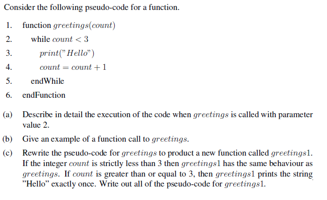 Solved Consider the following pseudo-code for a function. 1. | Chegg.com