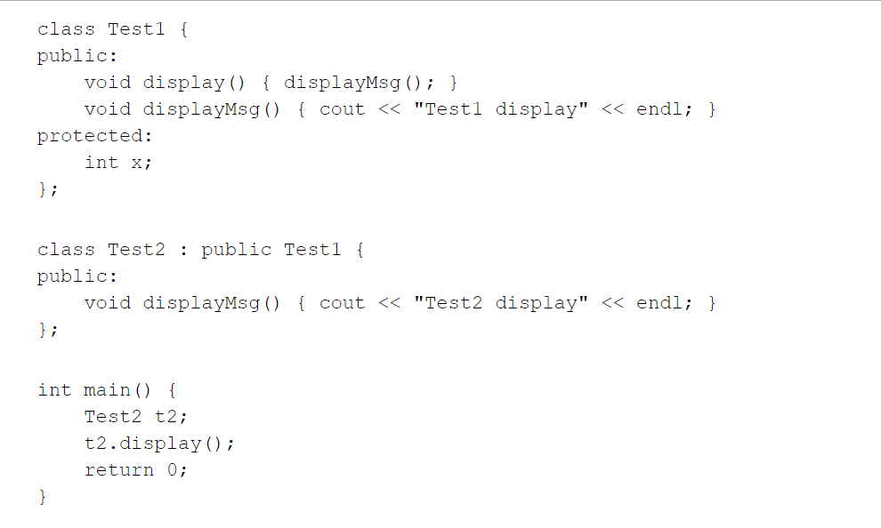 Solved class Testi { public: void display () { displayMsg(); | Chegg.com