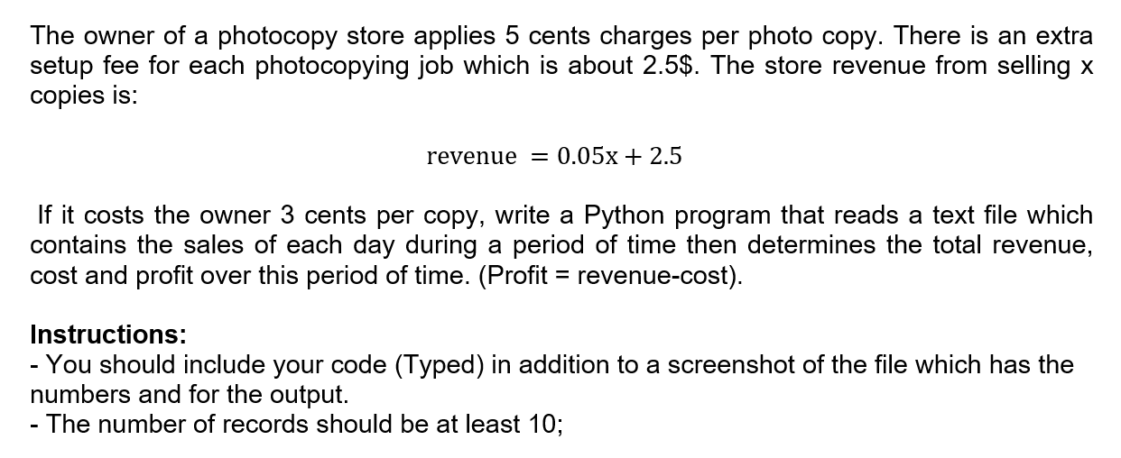 Solved The owner of a photocopy store applies 5 cents | Chegg.com