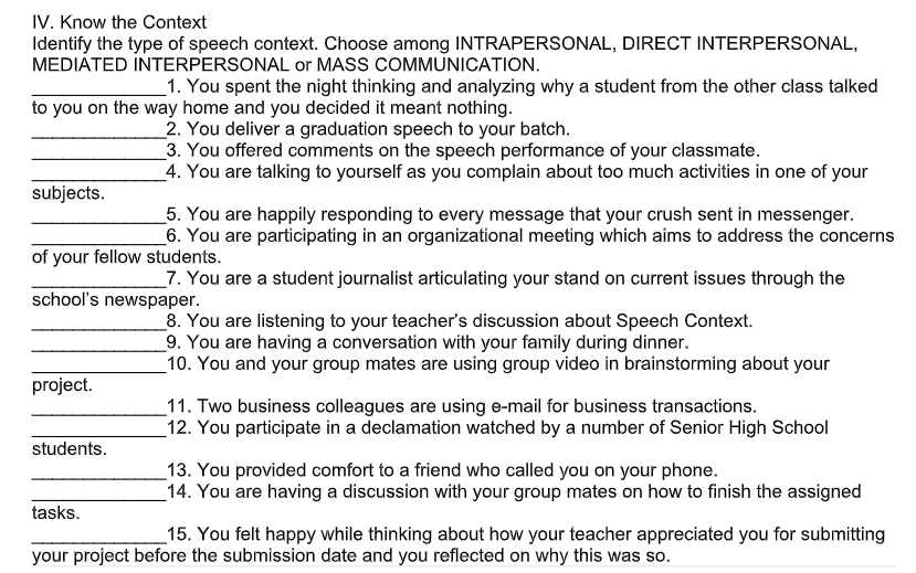 types of speech context quizlet