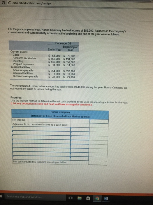 Solved For the just completed year, Hanna Company had net