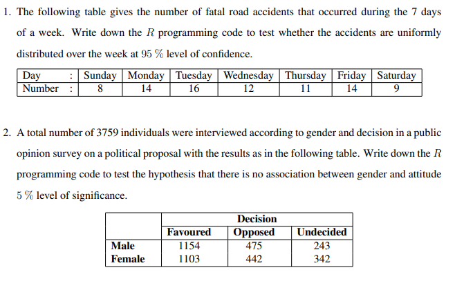 Solved 1. The Following Table Gives The Number Of Fatal Road | Chegg.com