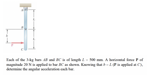 Solved Each of the 3−kg bars AB and BC is of length L=500 | Chegg.com